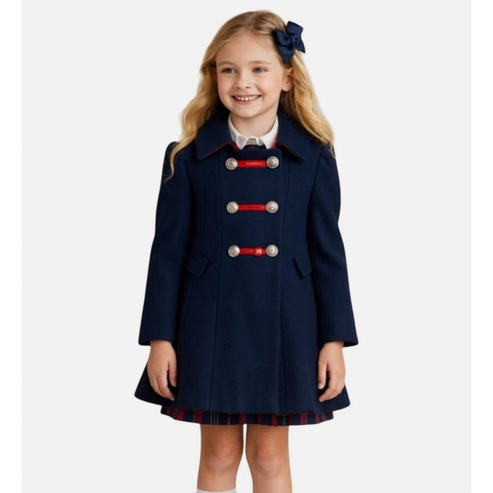 Rothschild Girls Faux Wool Bandmaster Military Dress Coat Midnight Blue 10/12
