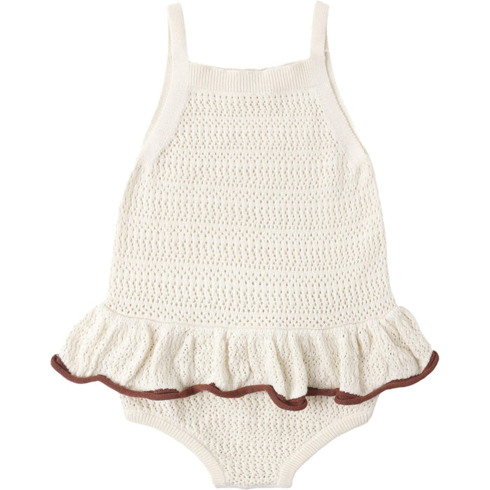 Rylee + Cru Crochet Ruffle Romper Natural