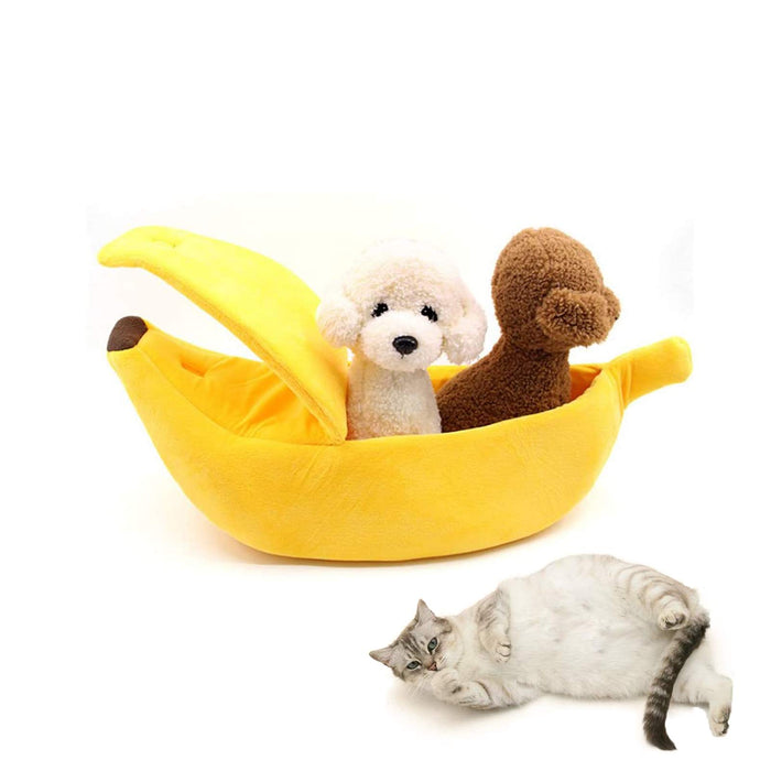 SEIS Winter Cat Banana Bed Dog House Warm Boat Pet Sleep Nest Cotton Cushion Coral Fleece Dog Pad Cat Mat (M) Mimarta