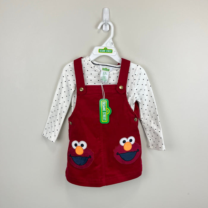 Sesame Street Elmo Red Corduroy Jumper Dress Set w/ Bow 18 Months NWT