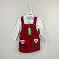 Sesame Street Elmo Red Corduroy Jumper Dress Set w/ Bow 18 Months NWT