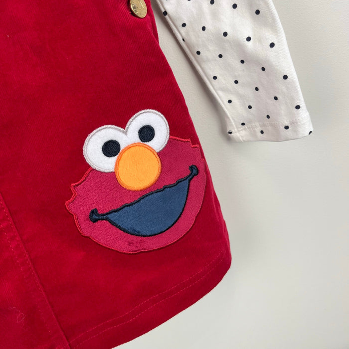 Sesame Street Elmo Red Corduroy Jumper Dress Set w/ Bow 18 Months NWT
