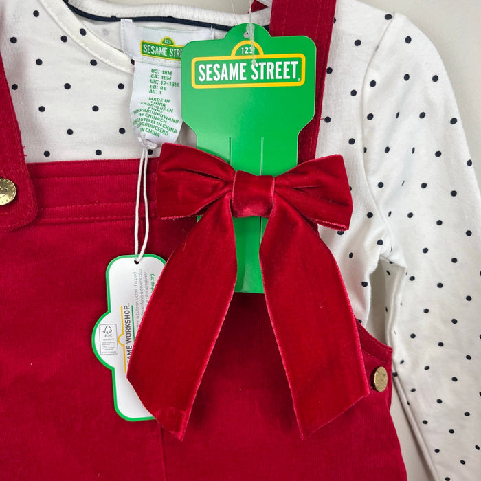 Sesame Street Elmo Red Corduroy Jumper Dress Set w/ Bow 18 Months NWT