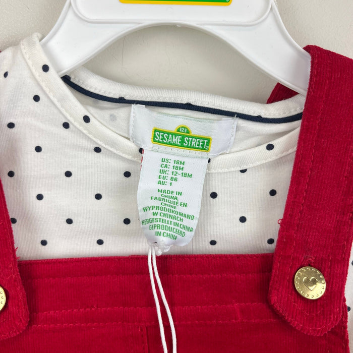 Sesame Street Elmo Red Corduroy Jumper Dress Set w/ Bow 18 Months NWT