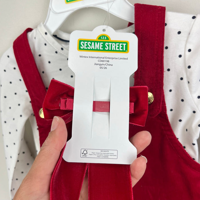 Sesame Street Elmo Red Corduroy Jumper Dress Set w/ Bow 18 Months NWT