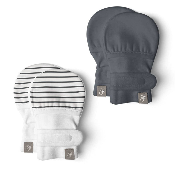 Stay On 2-Pack Baby Mitts - Stripe Gray + Midnight