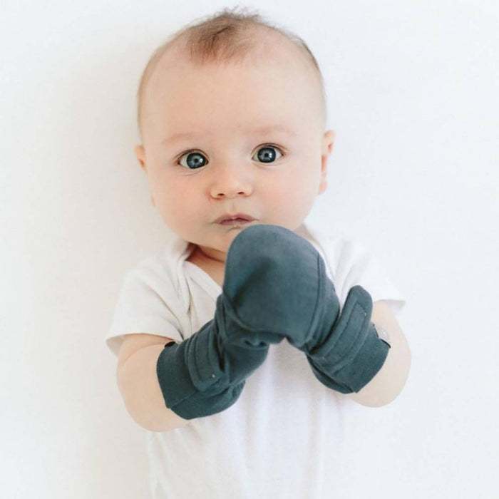 Stay On 2-Pack Baby Mitts - Stripe Gray + Midnight