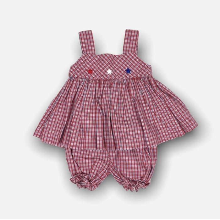 Strasburg Red White Blue Plaid 2 Piece Star Dress Set 12 Months