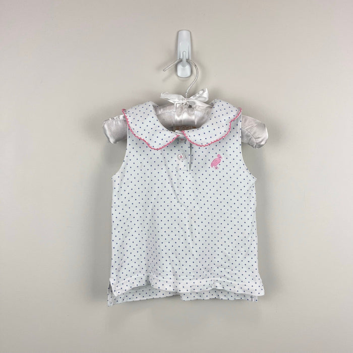 TBBC Paige's Playful Polo Barbados Blue Micro Dot w/ Pink 18-24 Months