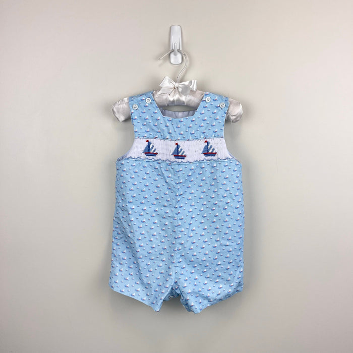 The Bailey Boys Smocked Blue Sailboat Jon Jon Romper 12 Months