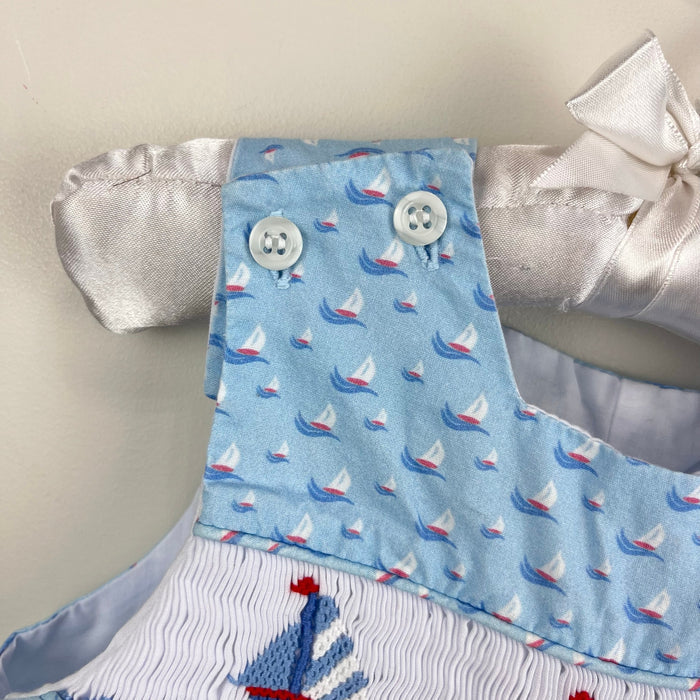 The Bailey Boys Smocked Blue Sailboat Jon Jon Romper 12 Months