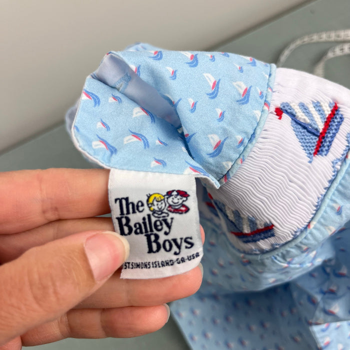 The Bailey Boys Smocked Blue Sailboat Jon Jon Romper 12 Months