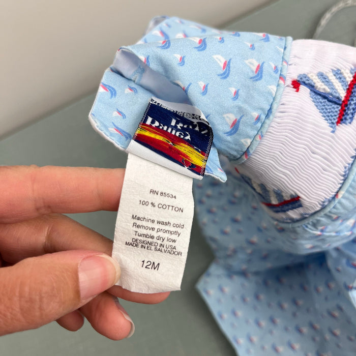The Bailey Boys Smocked Blue Sailboat Jon Jon Romper 12 Months