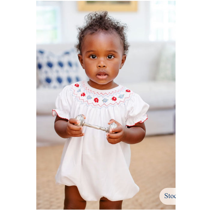 The Beaufort Bonnet Company Sandy Smocked Bubble Worth Avenue White 18-24 Months