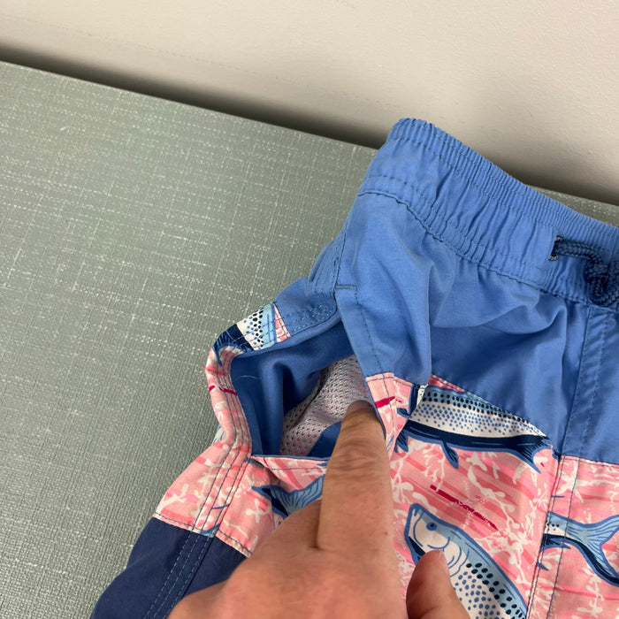 Vineyard Vines Boys' Pieced Chappy Swim Trunk Blue Pink Fish 6