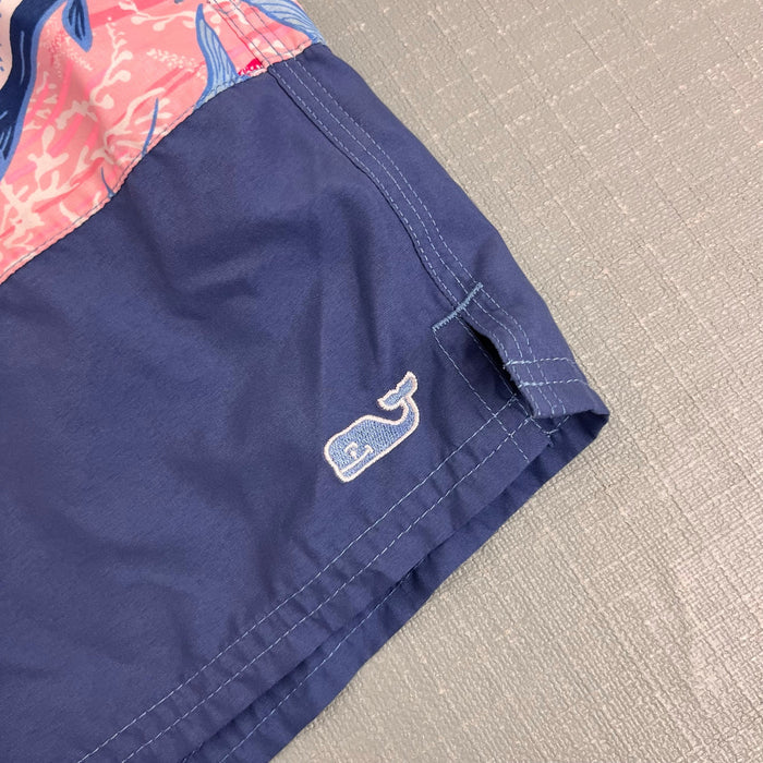 Vineyard Vines Boys' Pieced Chappy Swim Trunk Blue Pink Fish 6