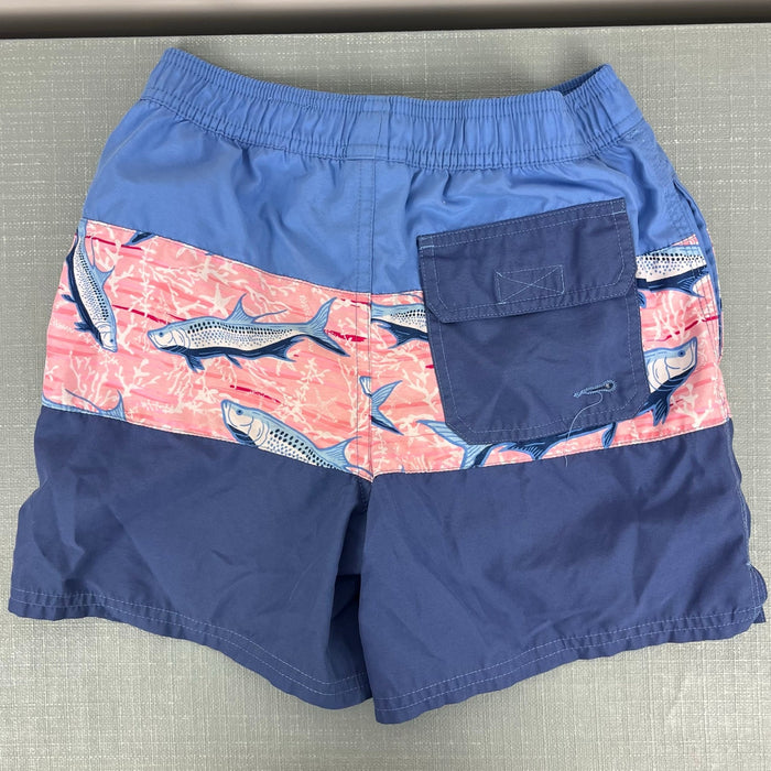 Vineyard Vines Boys' Pieced Chappy Swim Trunk Blue Pink Fish 6