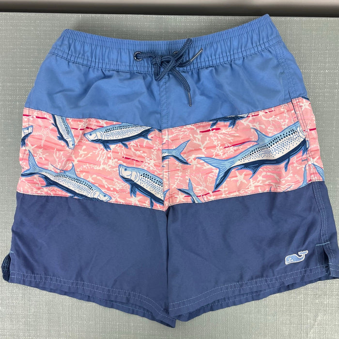 Vineyard Vines Boys' Pieced Chappy Swim Trunk Blue Pink Fish 6