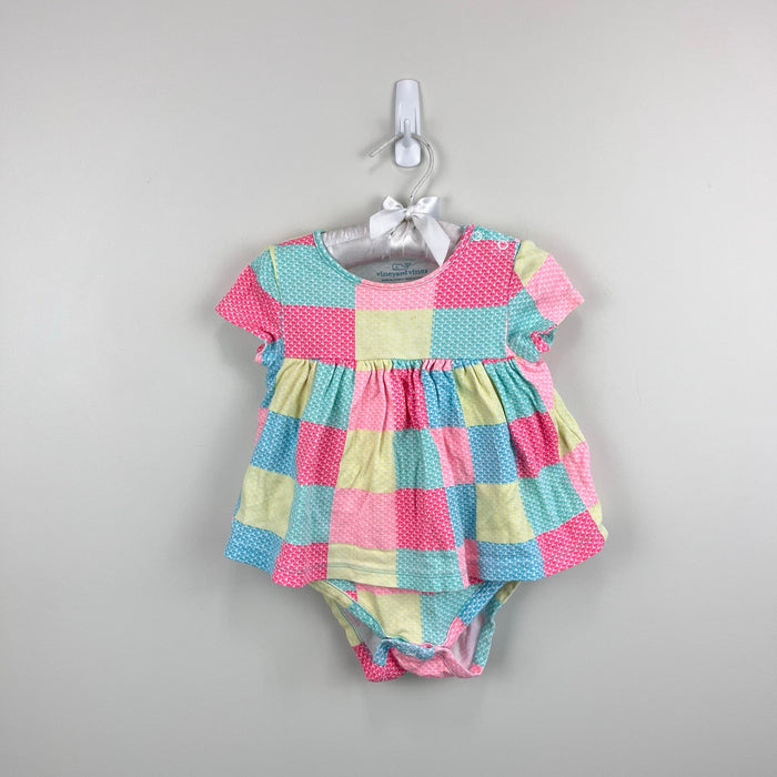 Vineyard Vines Patchwork Whale Short Sleeve Bodysuit Dress 12-18 Months