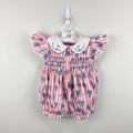 Vintage Allison Ann Smocked Pink Floral Stripe Romper 6-9 Months