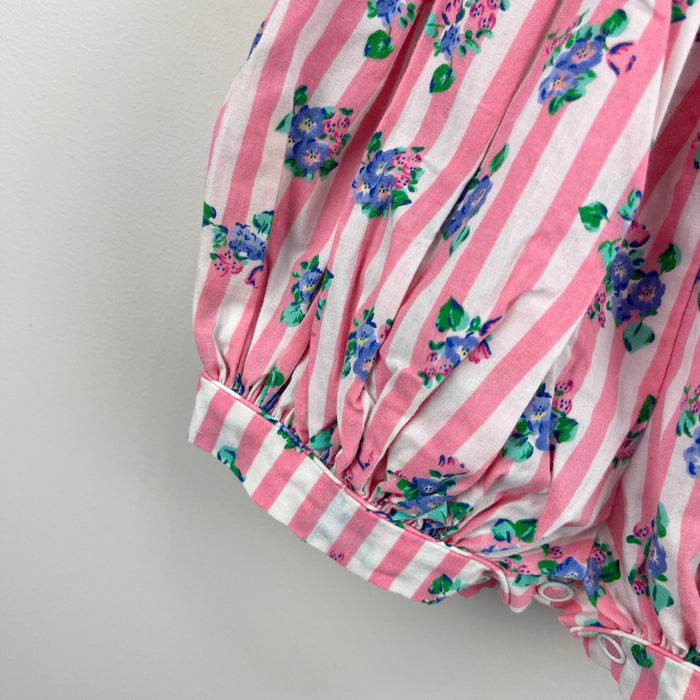 Vintage Allison Ann Smocked Pink Floral Stripe Romper 6-9 Months