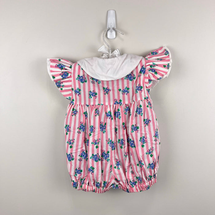 Vintage Allison Ann Smocked Pink Floral Stripe Romper 6-9 Months