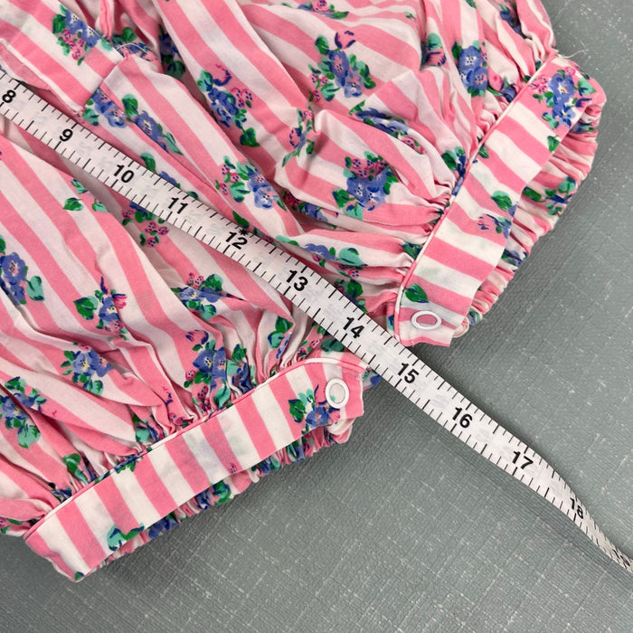 Vintage Allison Ann Smocked Pink Floral Stripe Romper 6-9 Months