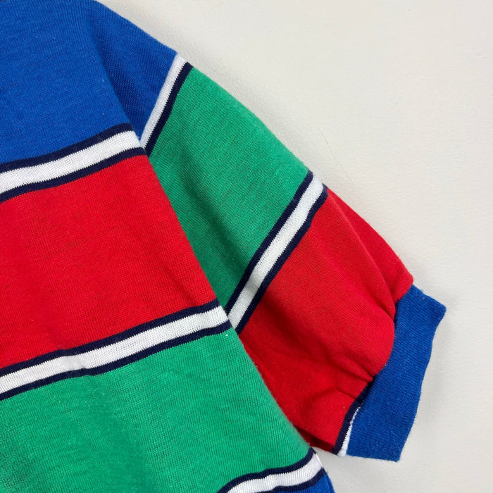 Vintage Blue, Red, Green Striped Short Sleeve Tee Shirt