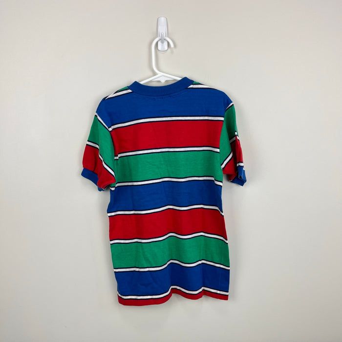 Vintage Blue, Red, Green Striped Short Sleeve Tee Shirt