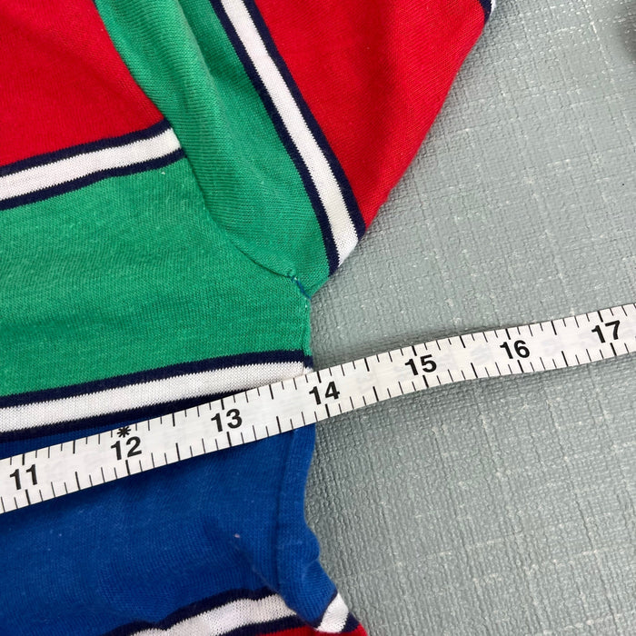Vintage Blue, Red, Green Striped Short Sleeve Tee Shirt