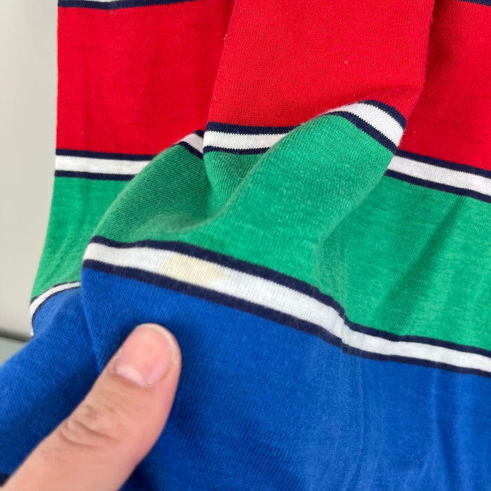 Vintage Blue, Red, Green Striped Short Sleeve Tee Shirt
