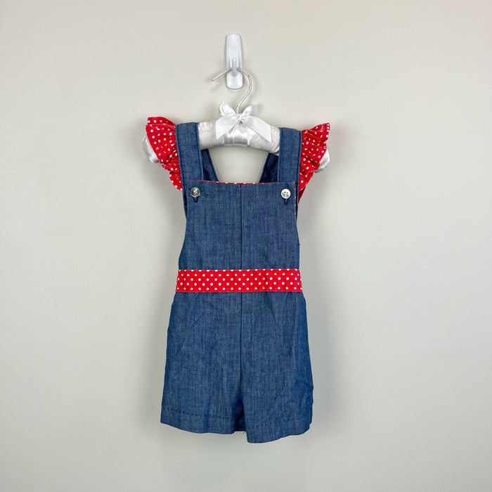 Vintage Blue Red Ruffle Shortalls Romper