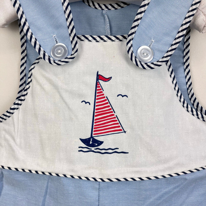 Vintage Blue Sailboat Shortall Romper 24 Months