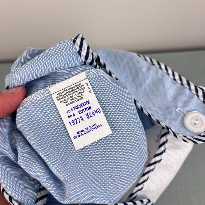 Vintage Blue Sailboat Shortall Romper 24 Months