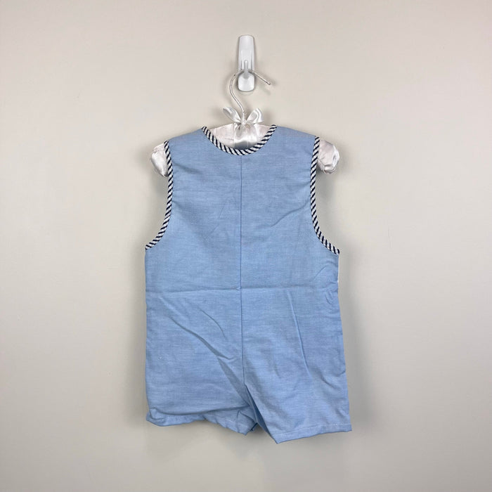 Vintage Blue Sailboat Shortall Romper 24 Months