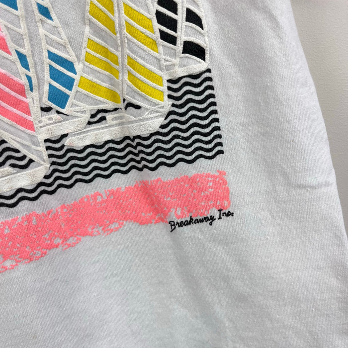 Vintage Breakaway White Pink Neon Puff Paint Sailboat T-Shirt M 6-8 USA