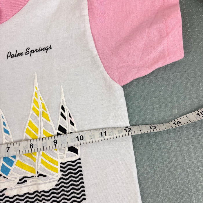 Vintage Breakaway White Pink Neon Puff Paint Sailboat T-Shirt M 6-8 USA