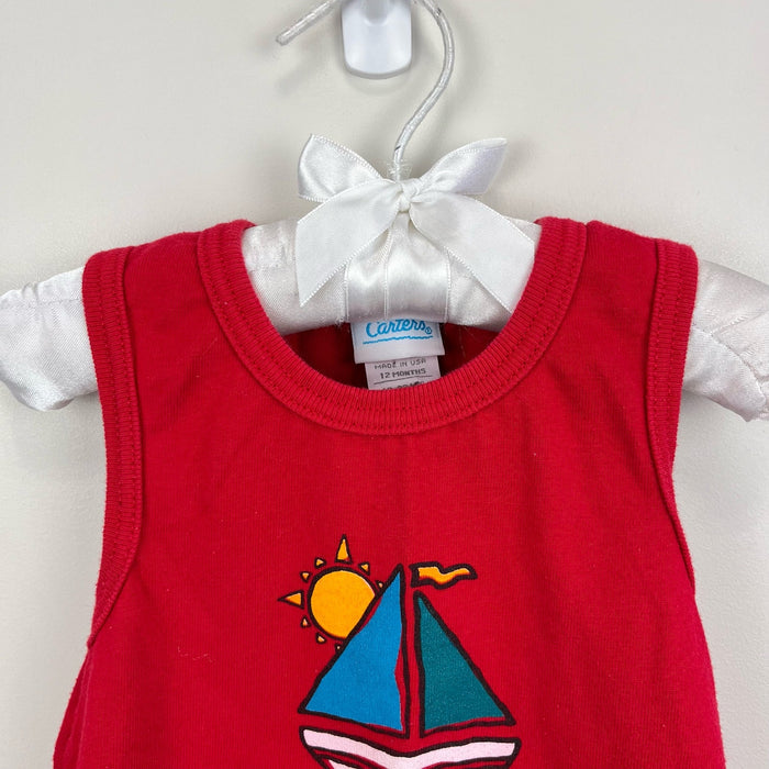 Vintage Carter's Red Sailboat Shortall Romper 12 Months USA