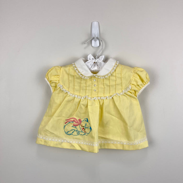 Vintage Cradle Togs Embroidered Cat Yellow Dress Diaper Set Lace Ruffle Small NWOT