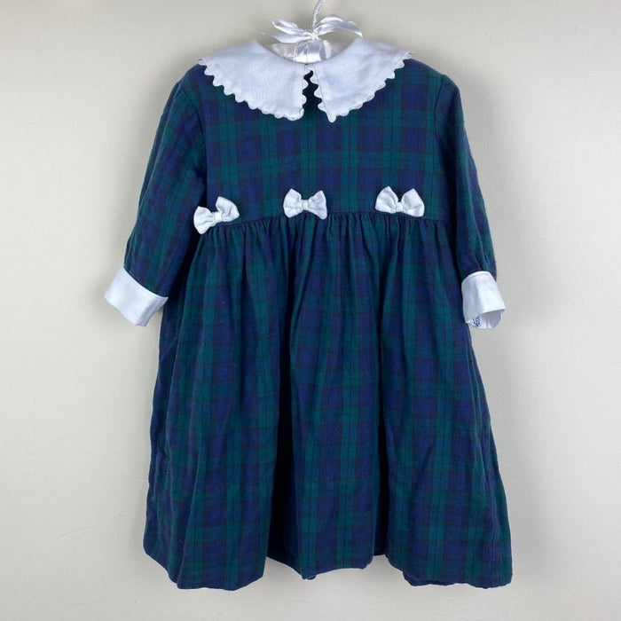 Vintage Daisies & Doodlebugs Navy Green Plaid Bow Dress 2T