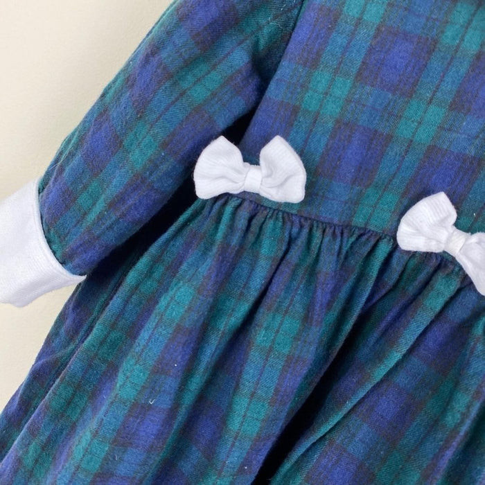 Vintage Daisies & Doodlebugs Navy Green Plaid Bow Dress 2T