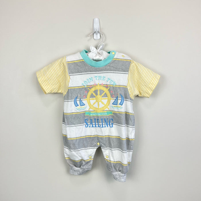 Vintage Doe Spun Striped Sailing Shortall Romper 3-6 Months