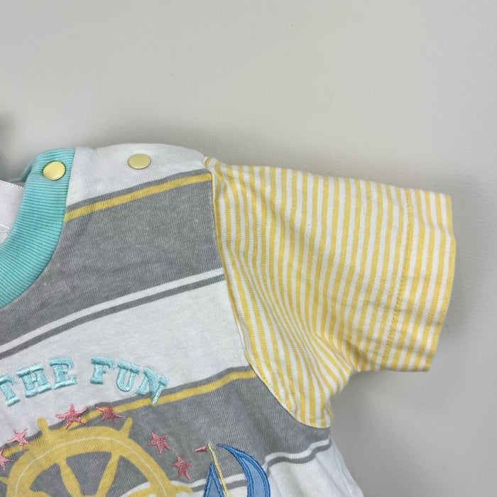Vintage Doe Spun Striped Sailing Shortall Romper 3-6 Months