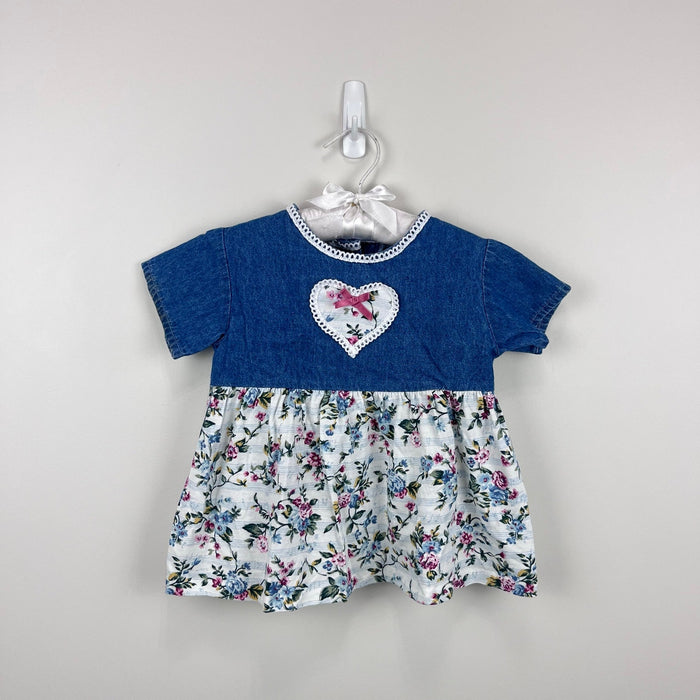Vintage Evy Floral Lace Denim Heart Top Toddler Girl