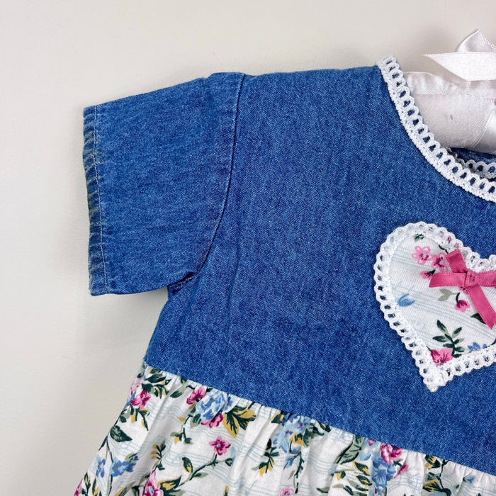 Vintage Evy Floral Lace Denim Heart Top Toddler Girl