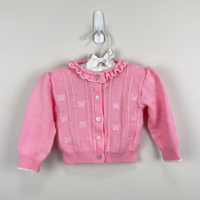 Vintage First Impressions Infants Wear Pink Ruffle Bow Cardigan Sweater 6-9 Months