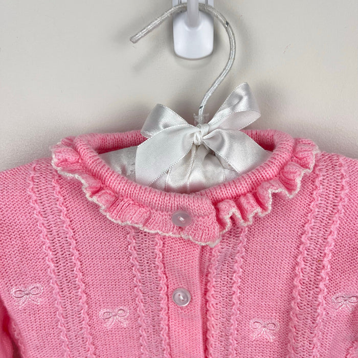 Vintage First Impressions Infants Wear Pink Ruffle Bow Cardigan Sweater 6-9 Months