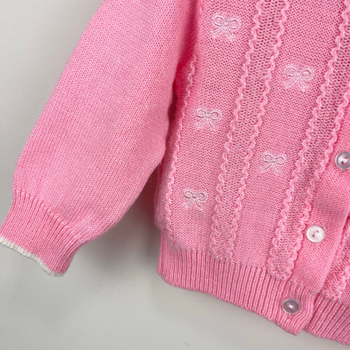 Vintage First Impressions Infants Wear Pink Ruffle Bow Cardigan Sweater 6-9 Months