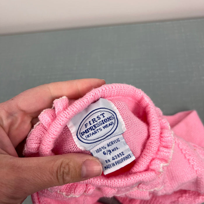 Vintage First Impressions Infants Wear Pink Ruffle Bow Cardigan Sweater 6-9 Months
