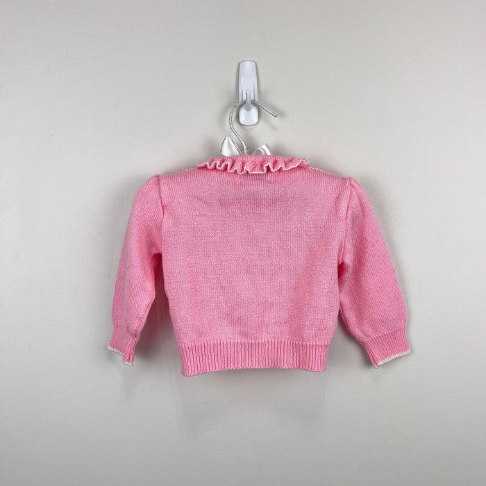 Vintage First Impressions Infants Wear Pink Ruffle Bow Cardigan Sweater 6-9 Months